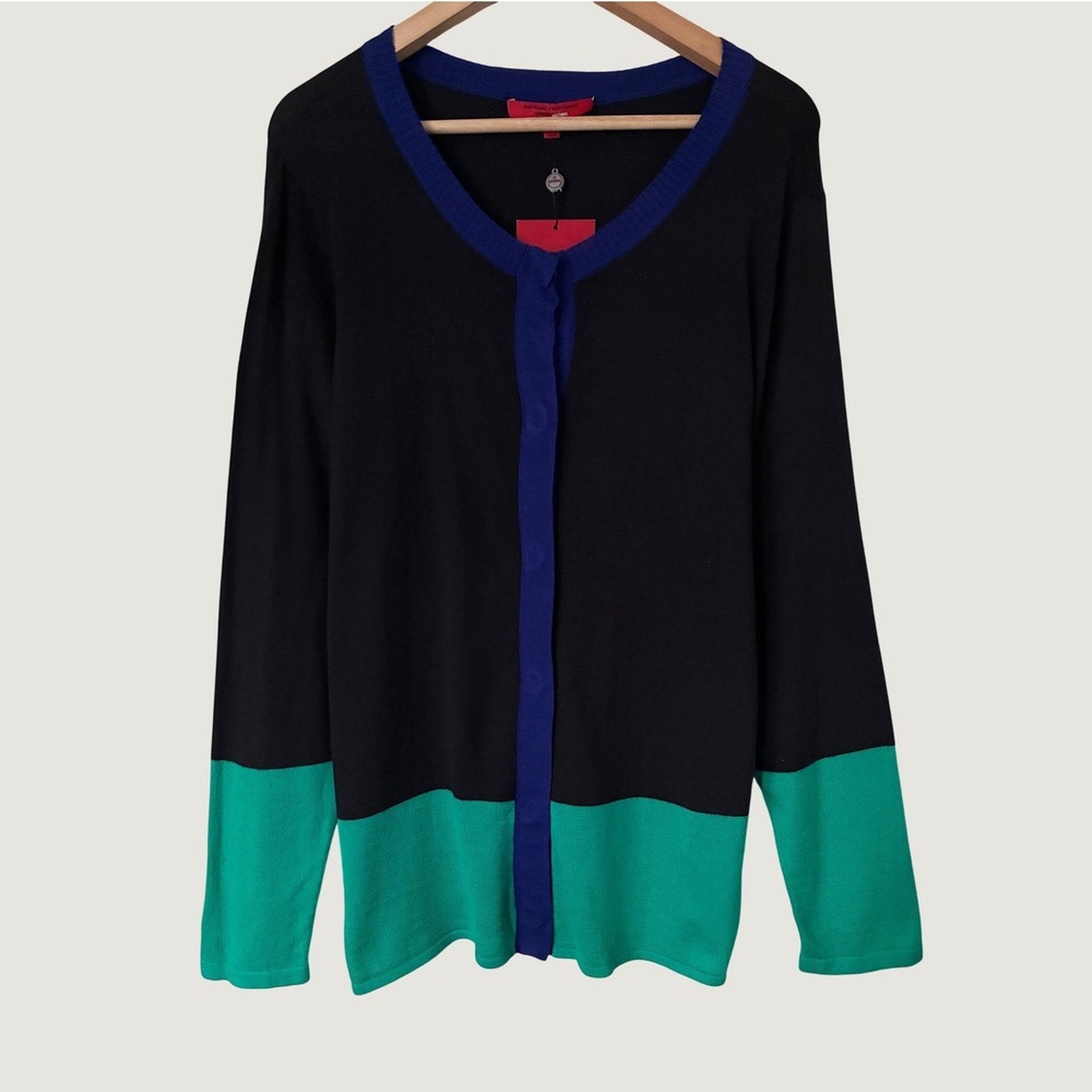 Narciso Rodriguez DesignNation Women XL Colorblock Cardigan Black Blue Teal NWT